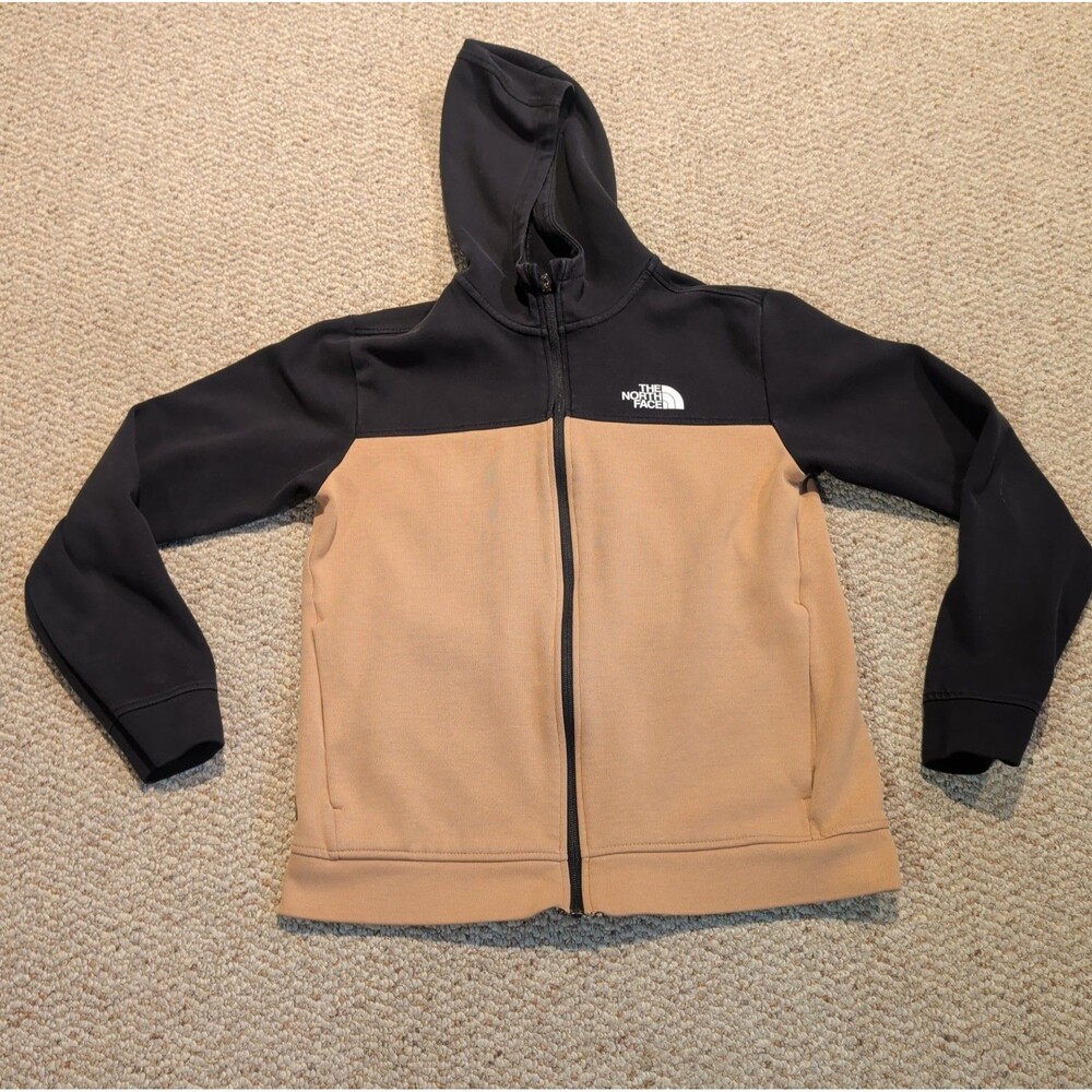 The North Face TNF Full Zip Tech Hoodie Sweatshirt Boys XL 14/16 Black Tan
